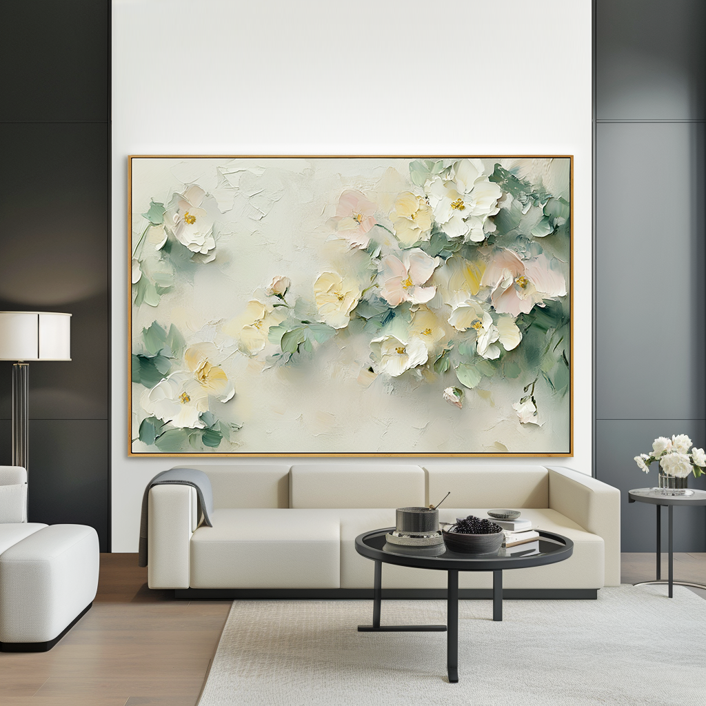 Pastel Blossom Serenity – Hand-Painted Textured Floral Canvas Art