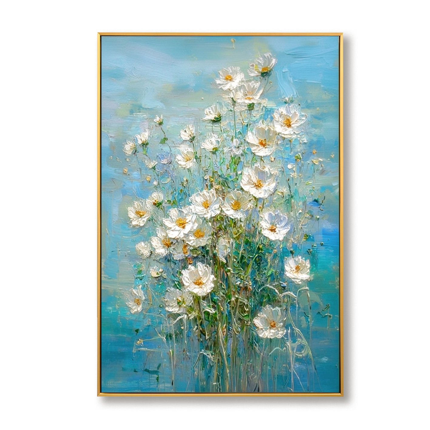 Sky Blossom – Textured Floral Wall Art, Hand-Painted White Flower Canvas for Modern Home Decor