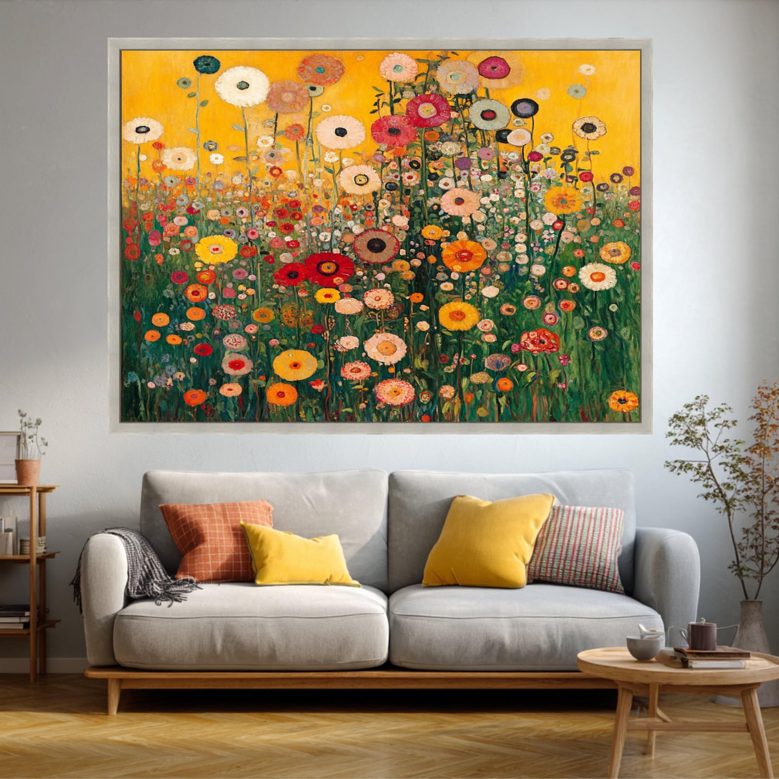 Golden Meadow – Hand-Painted 3D Textured Floral Canvas Wall Art
