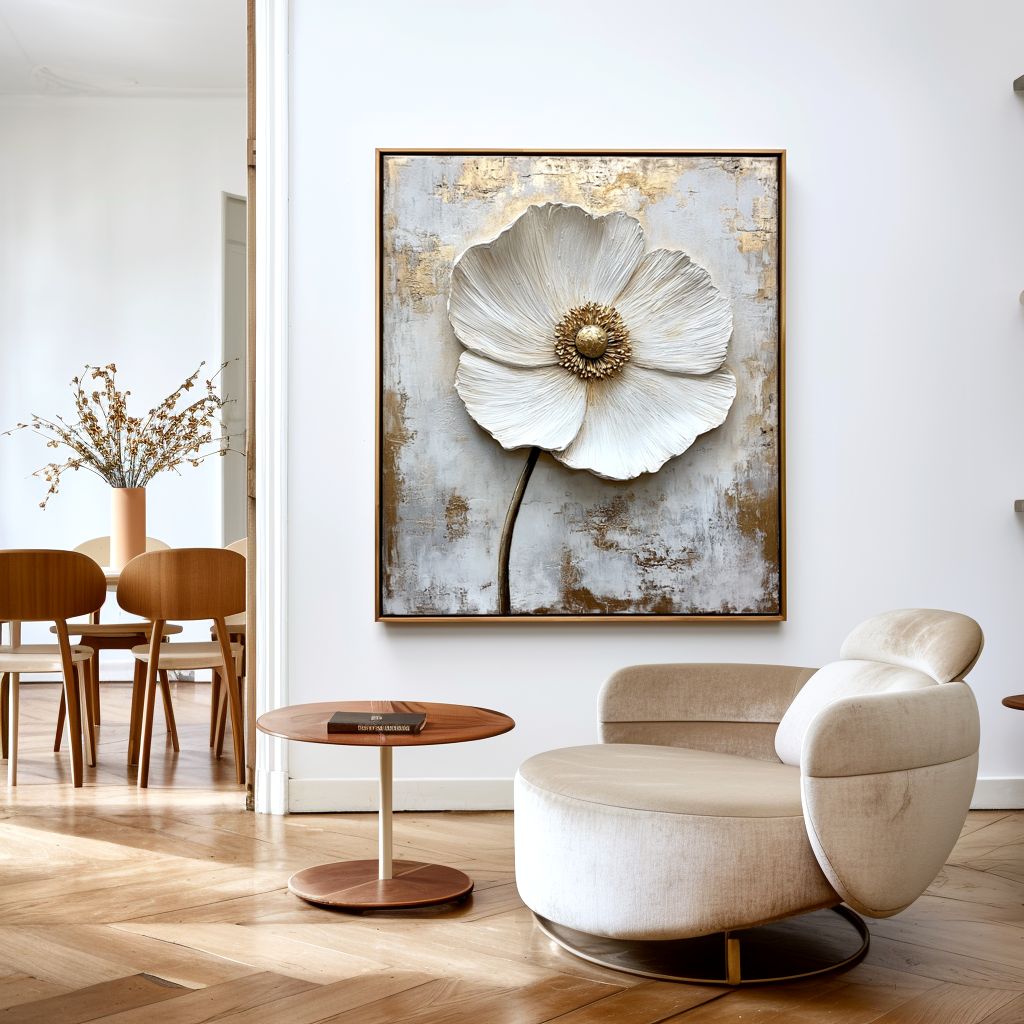 Quiet Bloom – Textured Floral Wall Art with Wabi-Sabi Influence