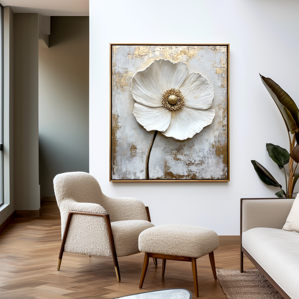 Quiet Bloom – Textured Floral Wall Art with Wabi-Sabi Influence
