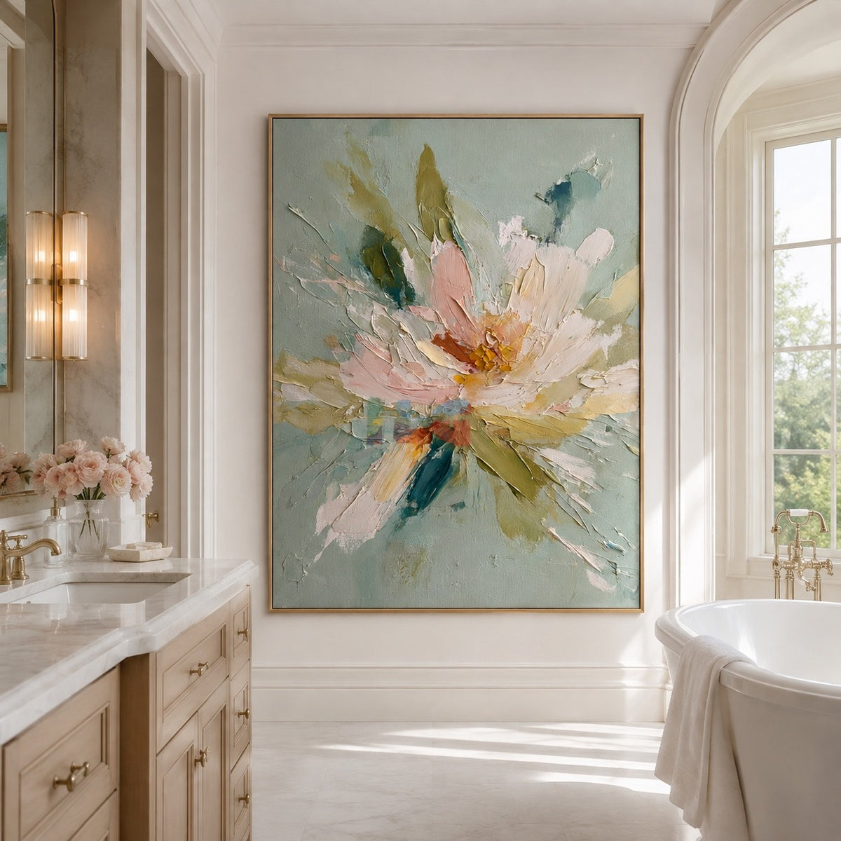 Aqua Petal Bloom – Textured Floral Wall Art