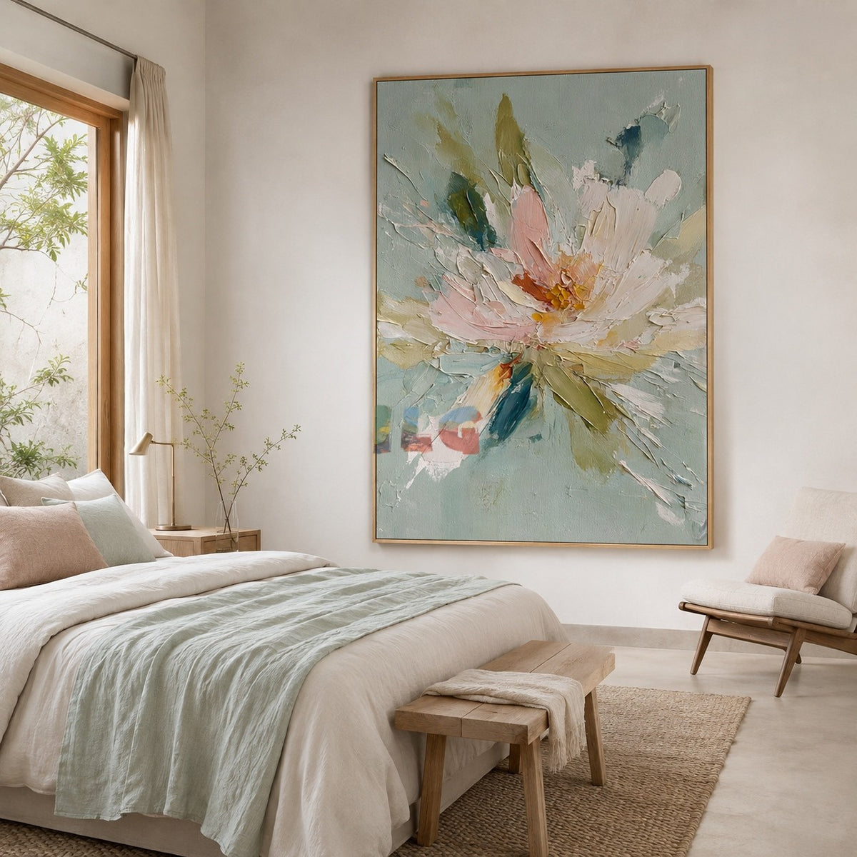 Aqua Petal Bloom – Textured Floral Wall Art