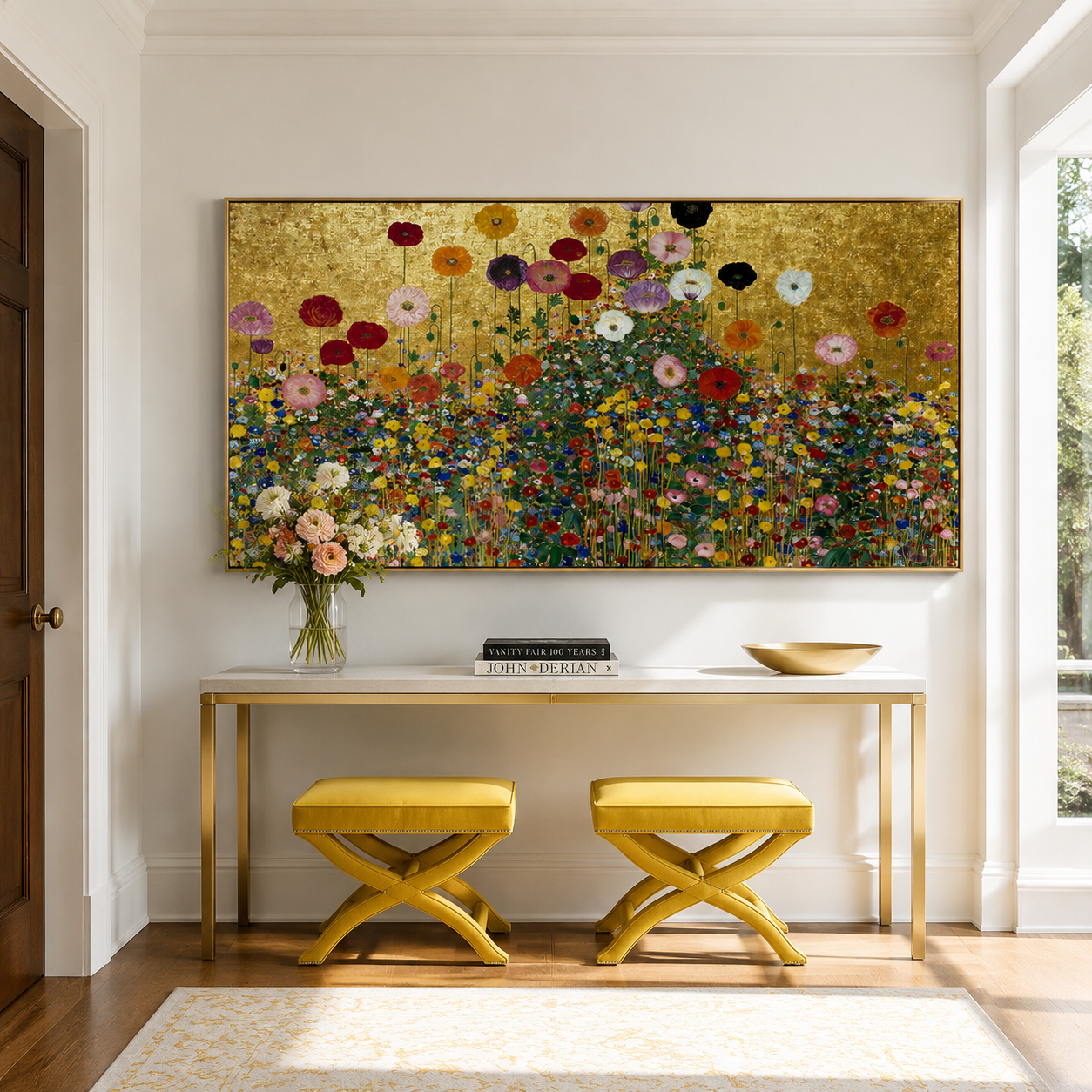 Auric Meadow – Hand-Painted Textured Floral Canvas Wall Art