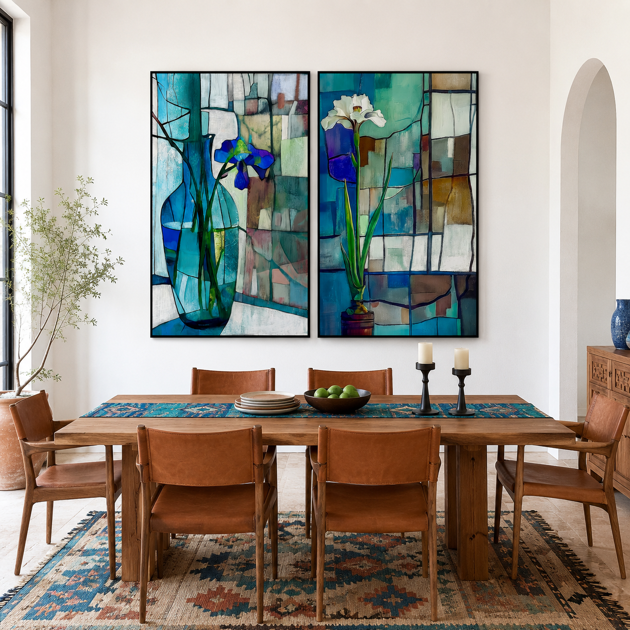 Blue Glass Garden – Floral Stained Art Wall Set