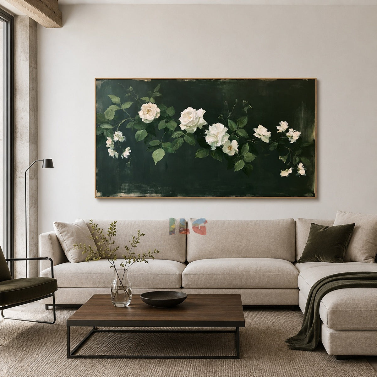 Emerald White Rose Trail – Floral Wall Art