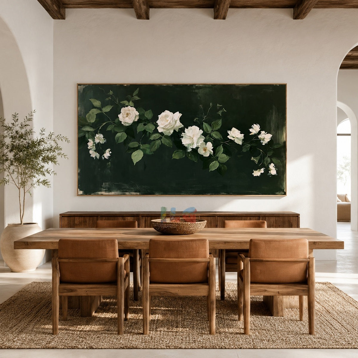 Emerald White Rose Trail – Floral Wall Art