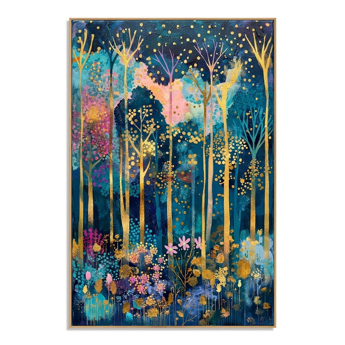 Enchanted Gilded Forest – Colorful Botanical Wall Art
