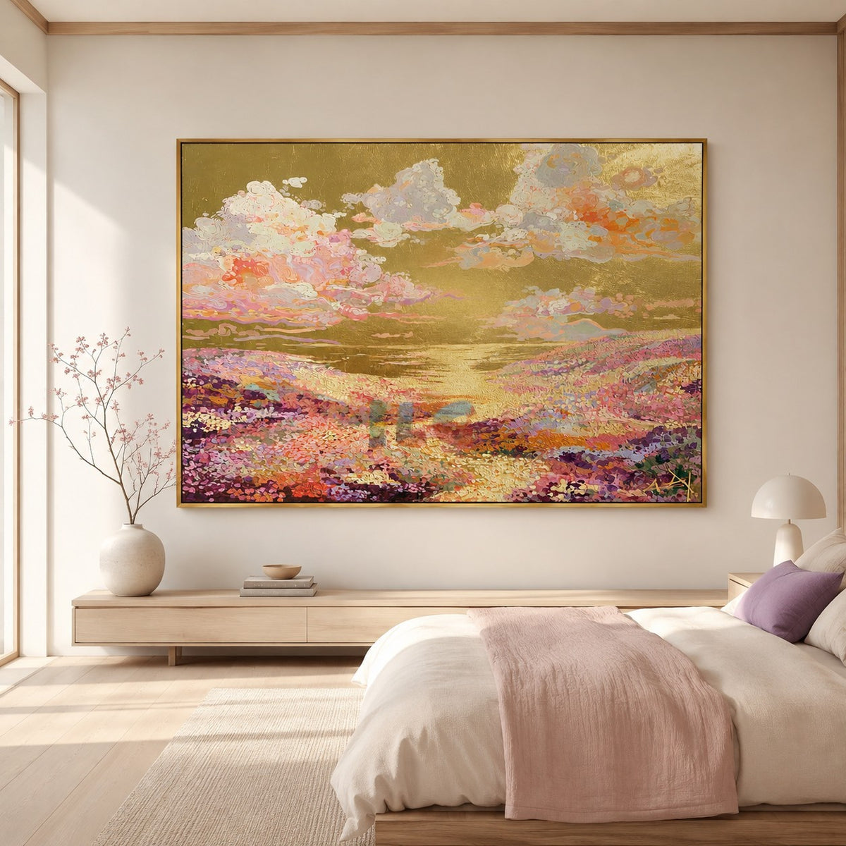 Golden Meadow Daydream – Colorful Floral Landscape Wall Art
