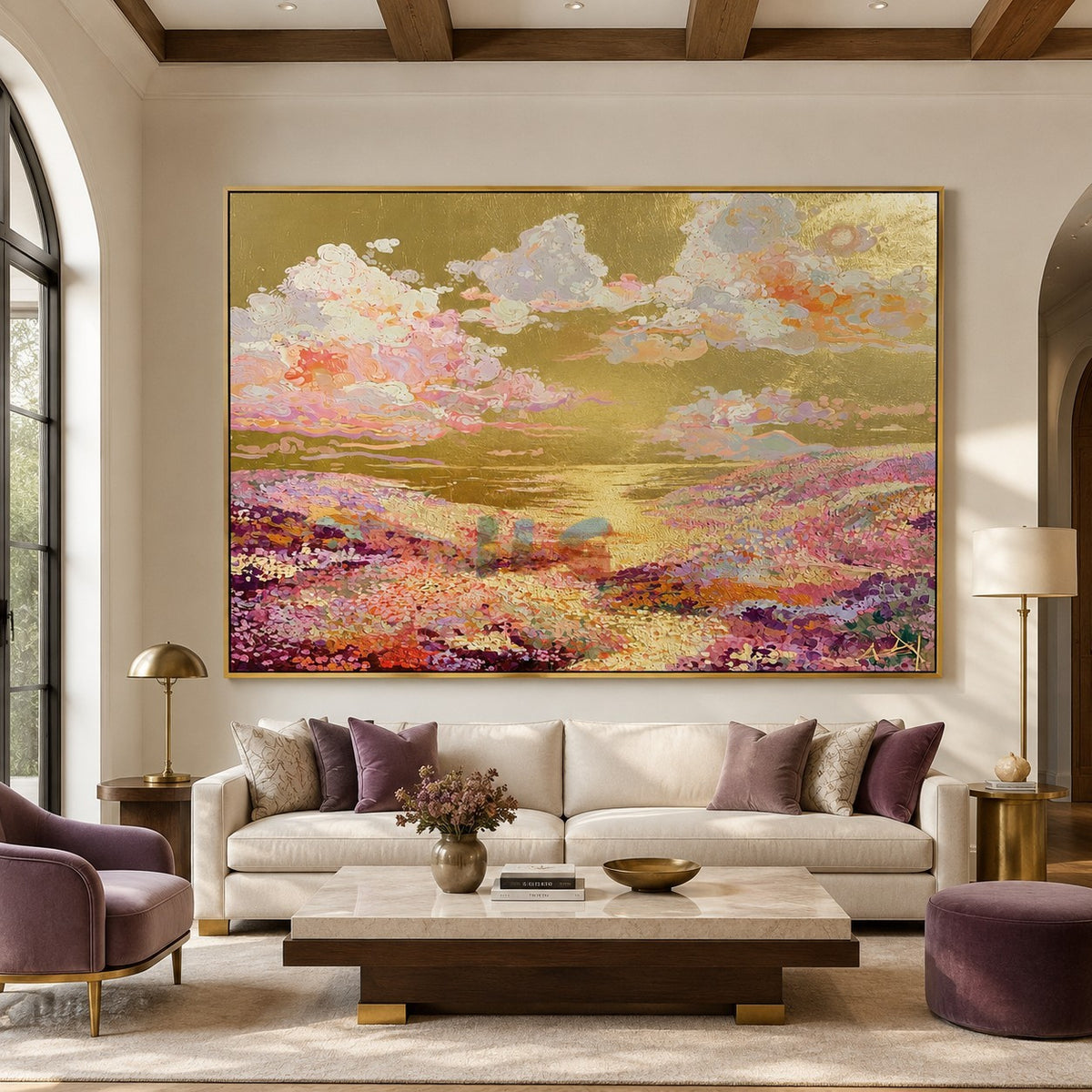 Golden Meadow Daydream – Colorful Floral Landscape Wall Art