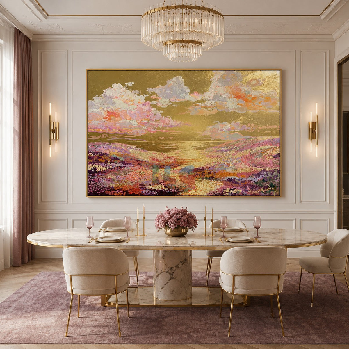 Golden Meadow Daydream – Colorful Floral Landscape Wall Art