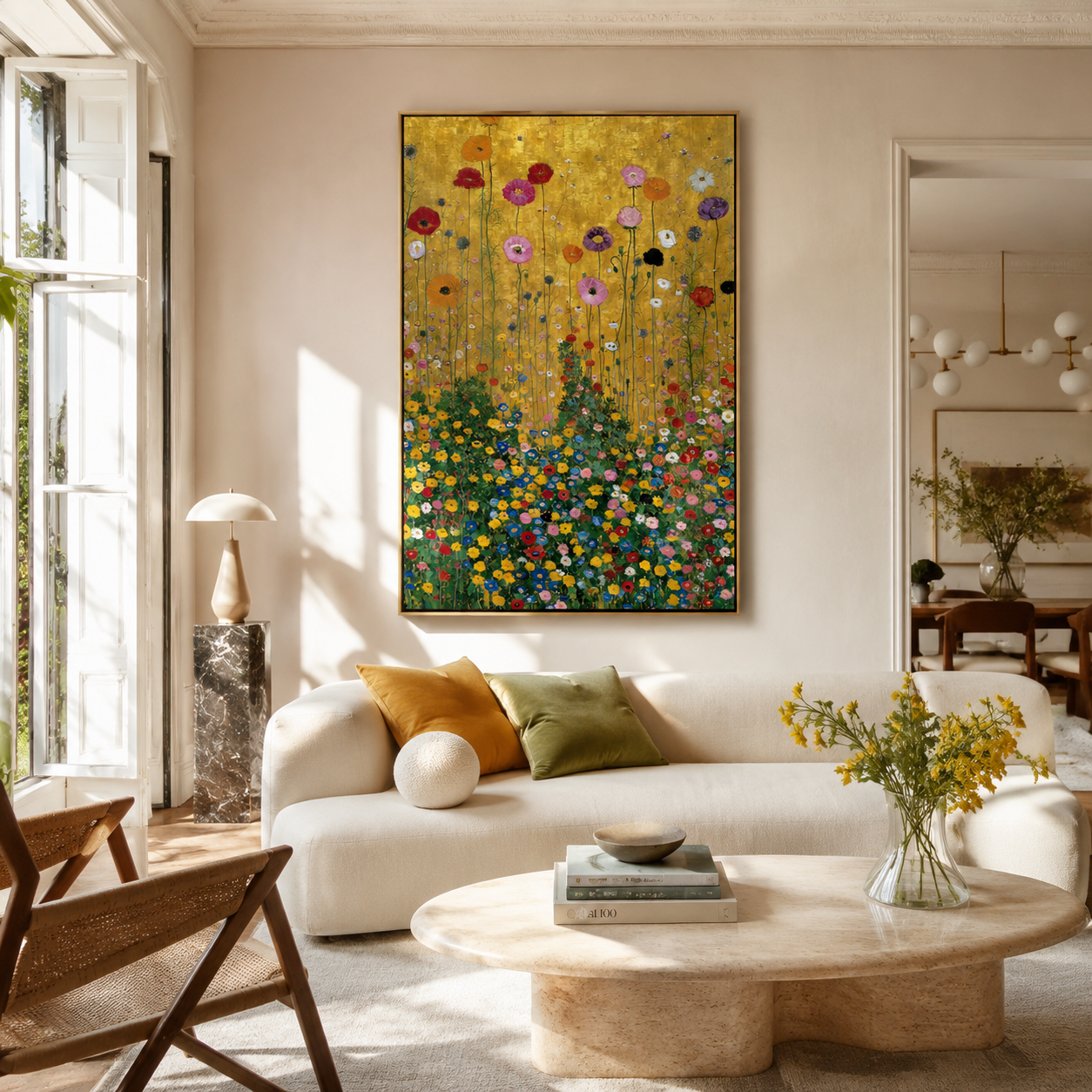 Golden Meadow Symphony – Hand-Painted Textured Floral Canvas Wall Art