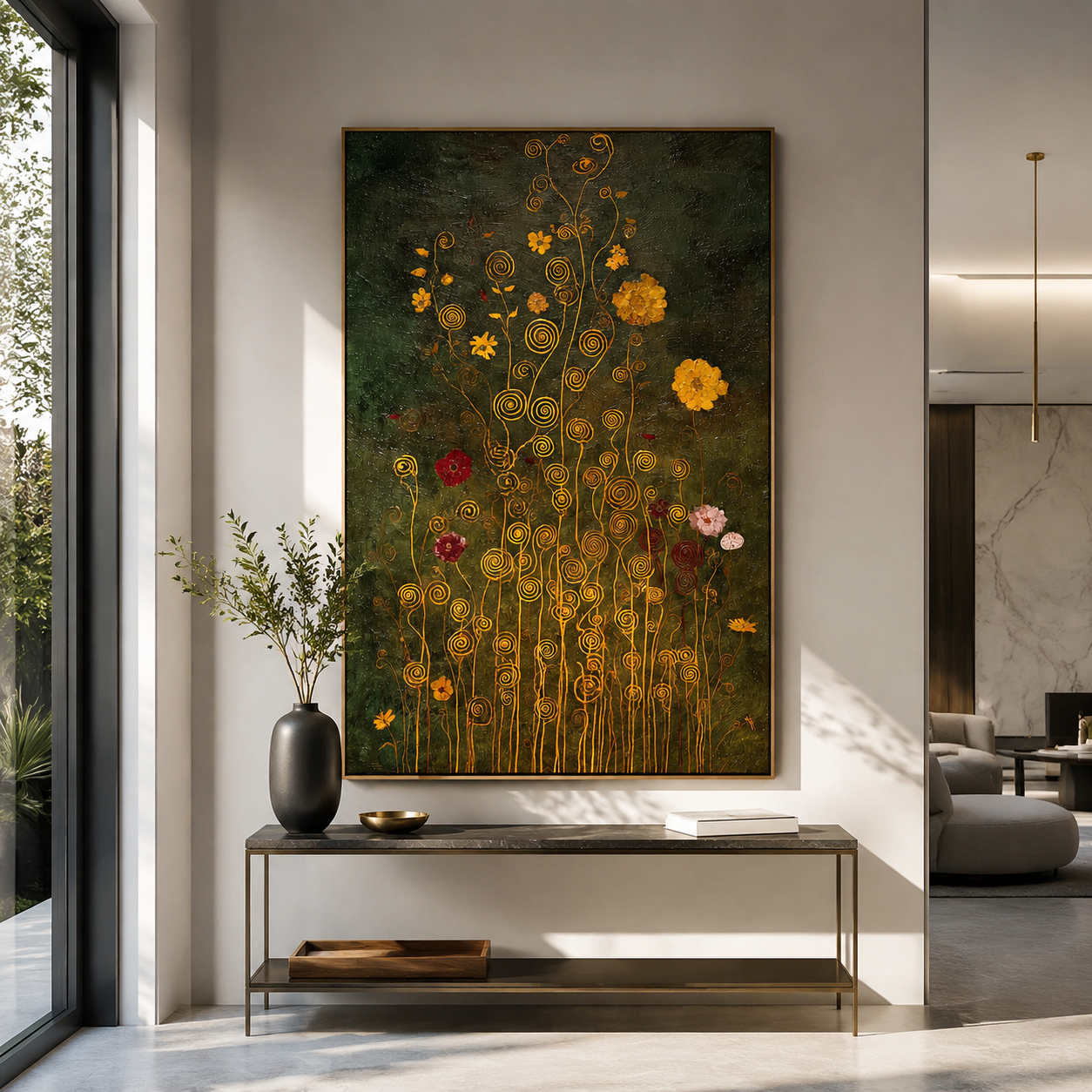 Golden Meadow Whispers – Textured Floral Canvas Wall Art