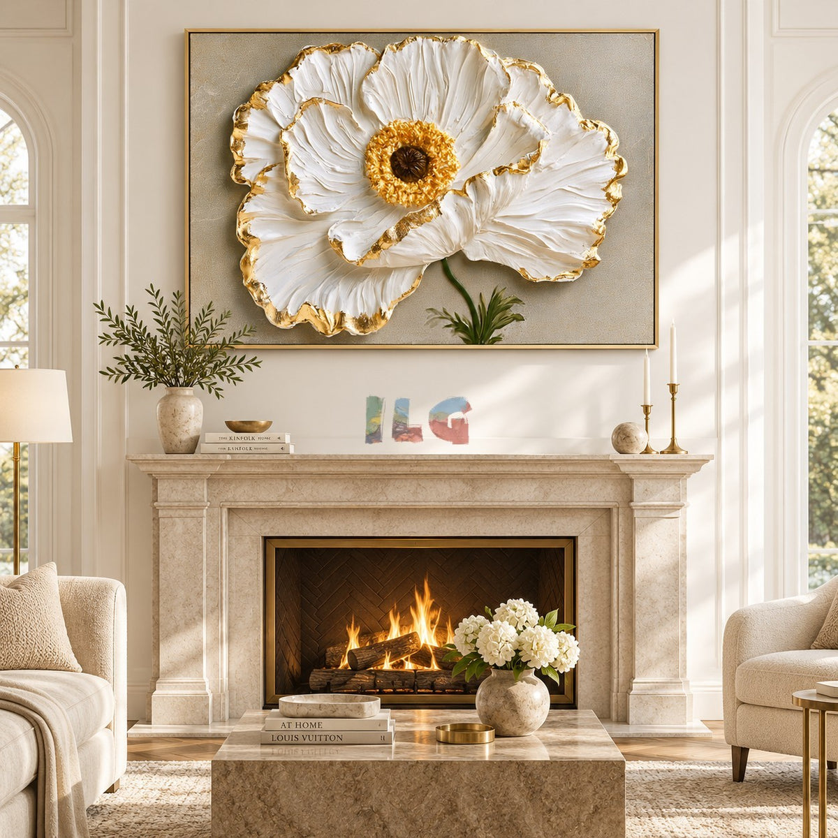 Golden Petal Elegance – Luxury Floral Textured Wall Art