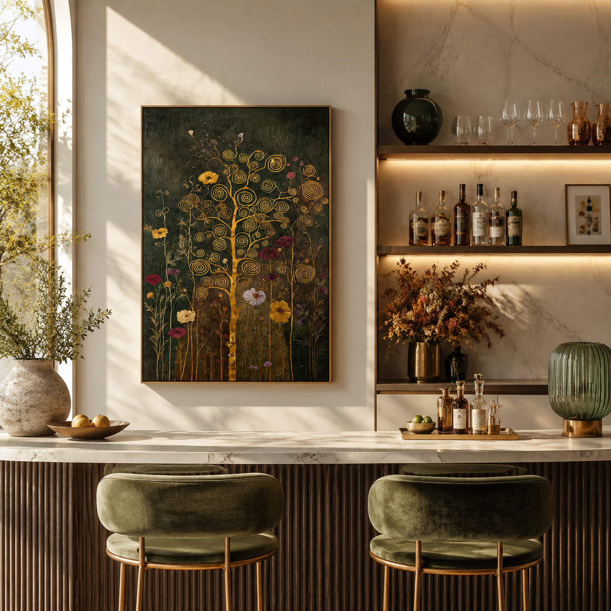 Golden Spiral Garden – Hand-Painted Textured Floral Canvas Wall Art
