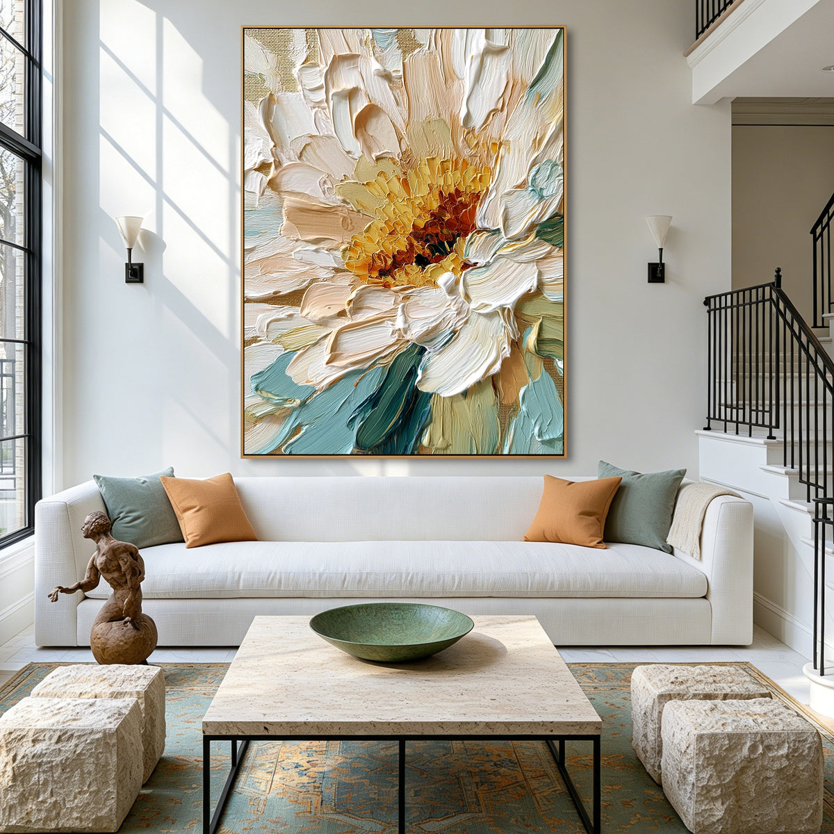 Ivory Garden Symphony – Textured Floral Wall Art