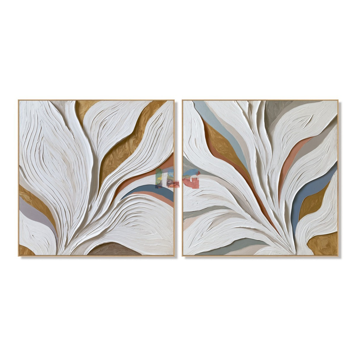 Ivory Petal Flow – Sculptural Neutral Textured Botanical Diptych Wall Art