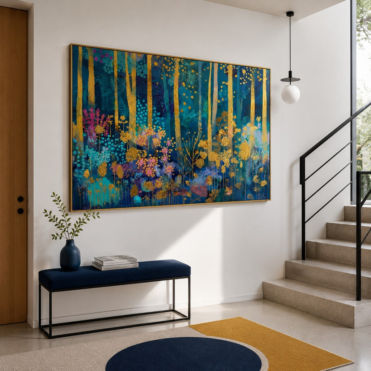 Midnight Gilded Grove – Colorful Botanical Wall Art