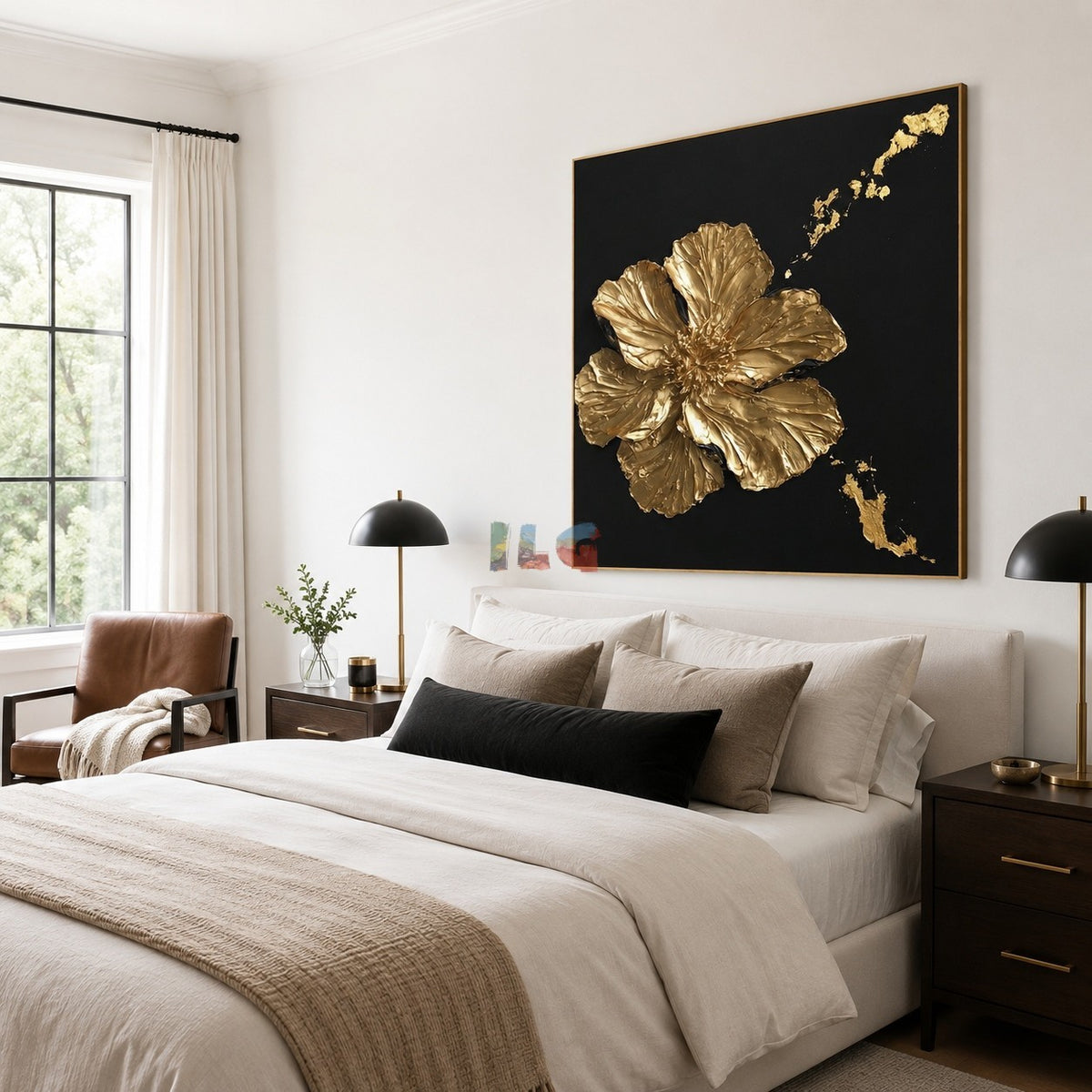 Midnight Gilded Petals – Luxury Textured Floral Wall Art