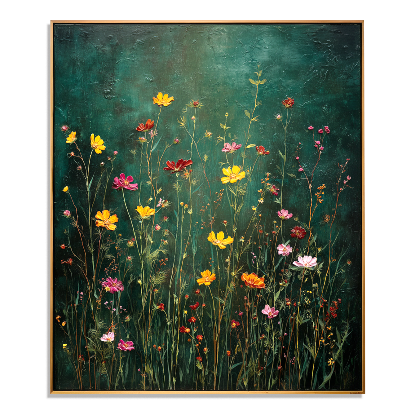 Midnight Meadow – Textured Floral Wall Art, Hand-Painted Wildflower Canvas for Modern Home Decor