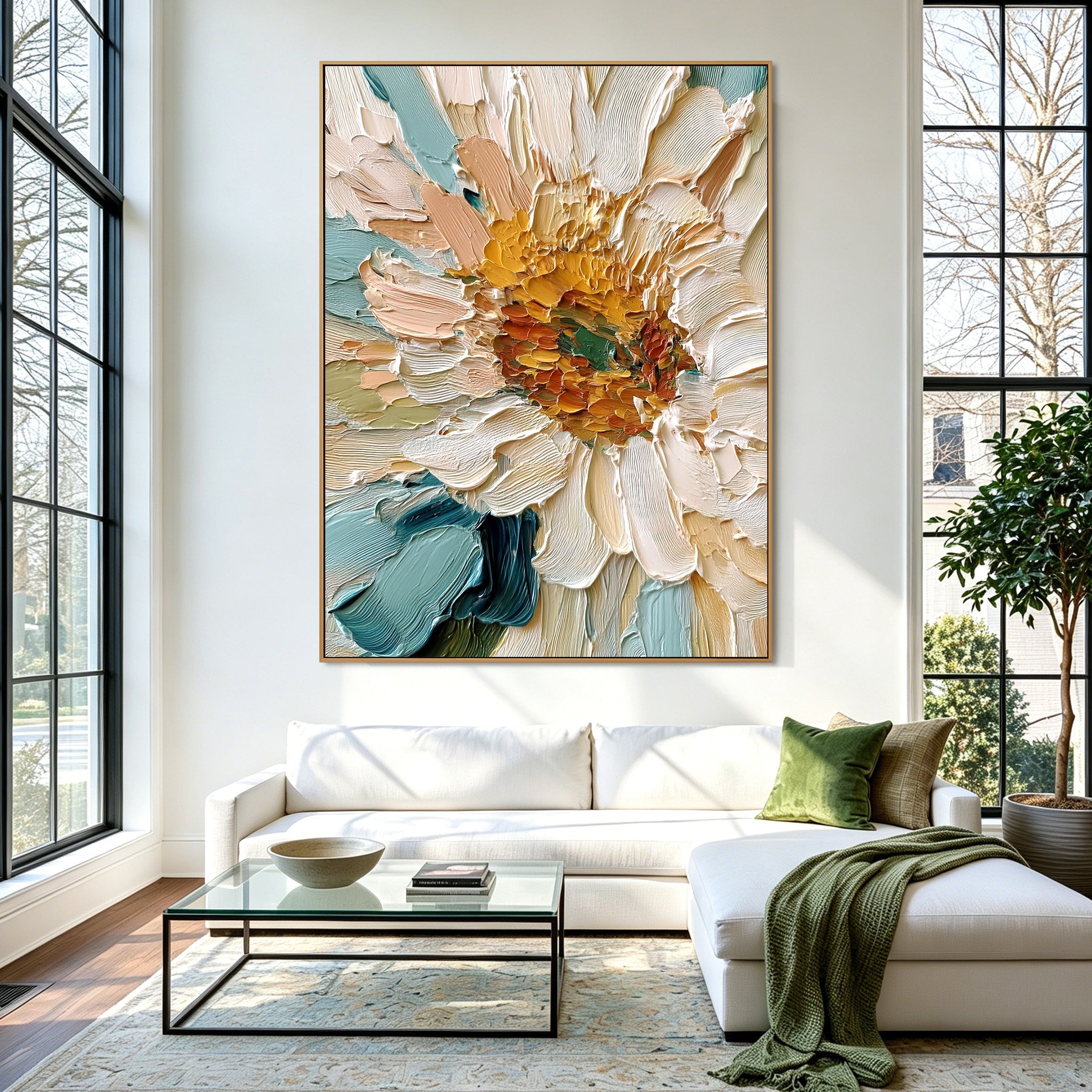 Ocean Bloom Reverie – Textured Floral Wall Art
