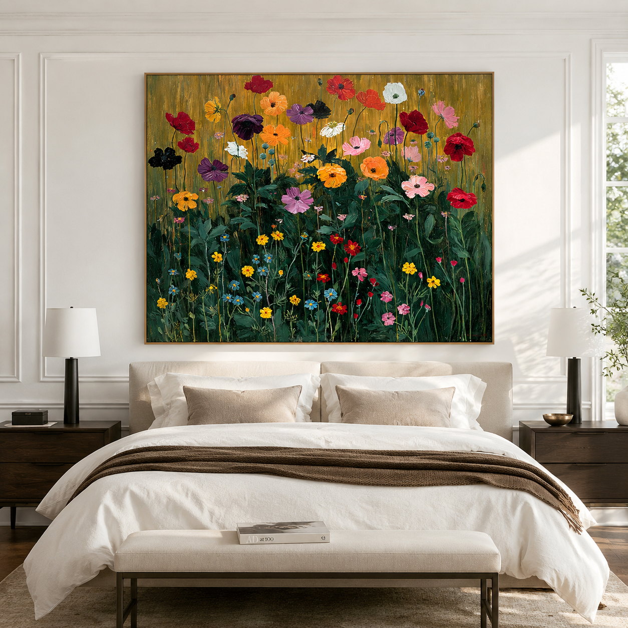 Radiant Meadow #2 – Hand-Painted Textured Floral Canvas Art for Living Room Decor