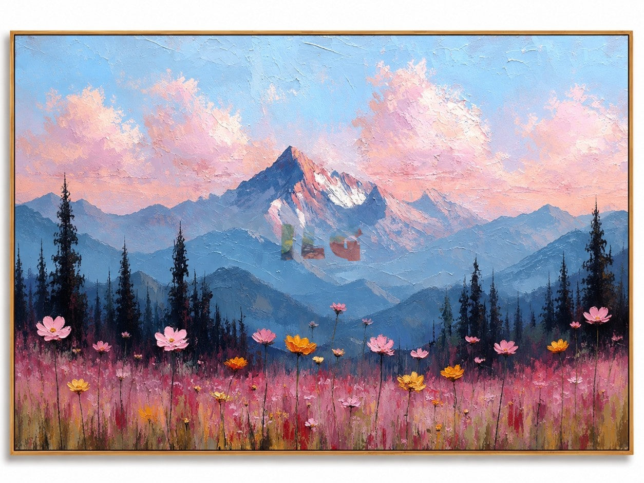 Rose Cloud Summit Meadow – Mountain Floral Landscape Wall Art
