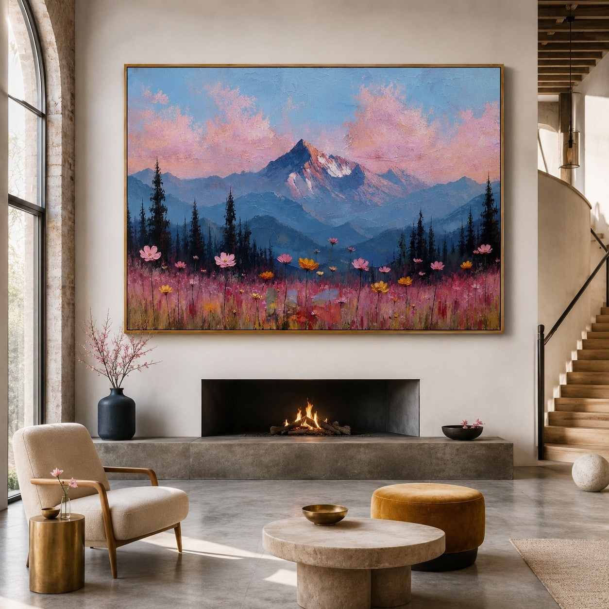 Rose Cloud Summit Meadow – Mountain Floral Landscape Wall Art