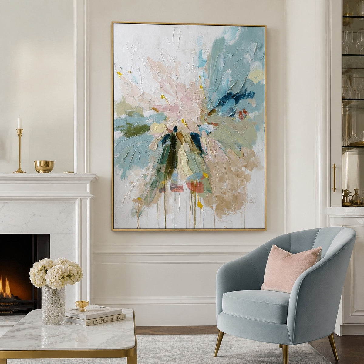 Seafoam Bloom Burst – Textured Floral Wall Art