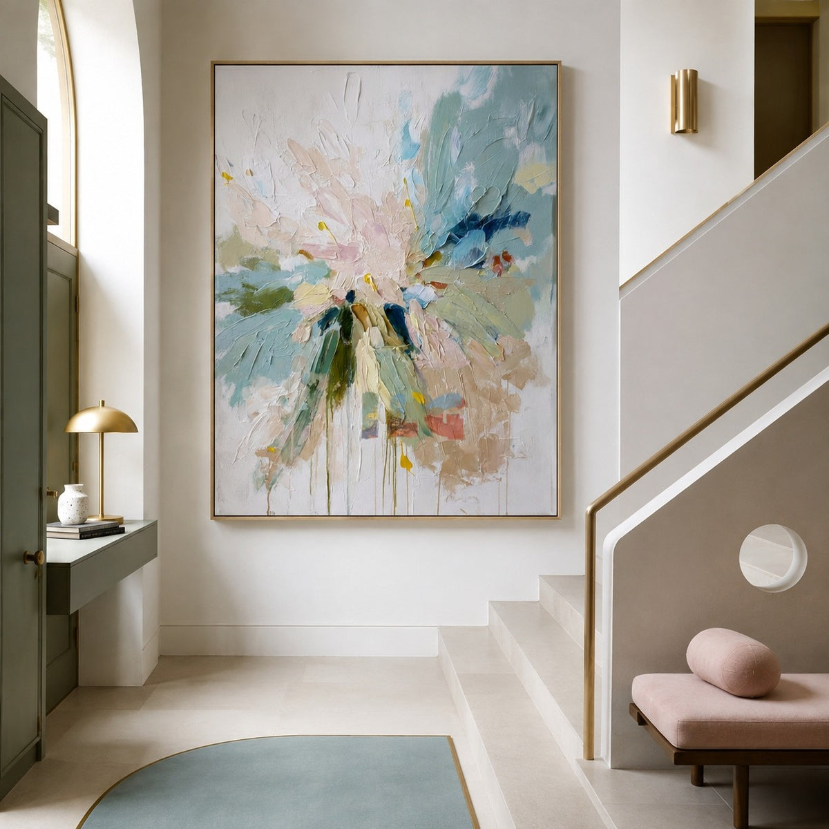 Seafoam Bloom Burst – Textured Floral Wall Art