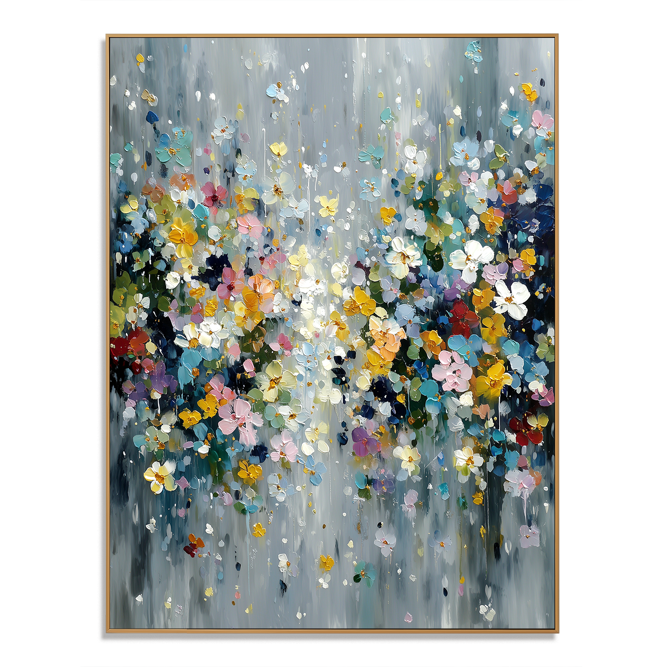 Silver Bloom - Textured Floral Abstract Oil Painting