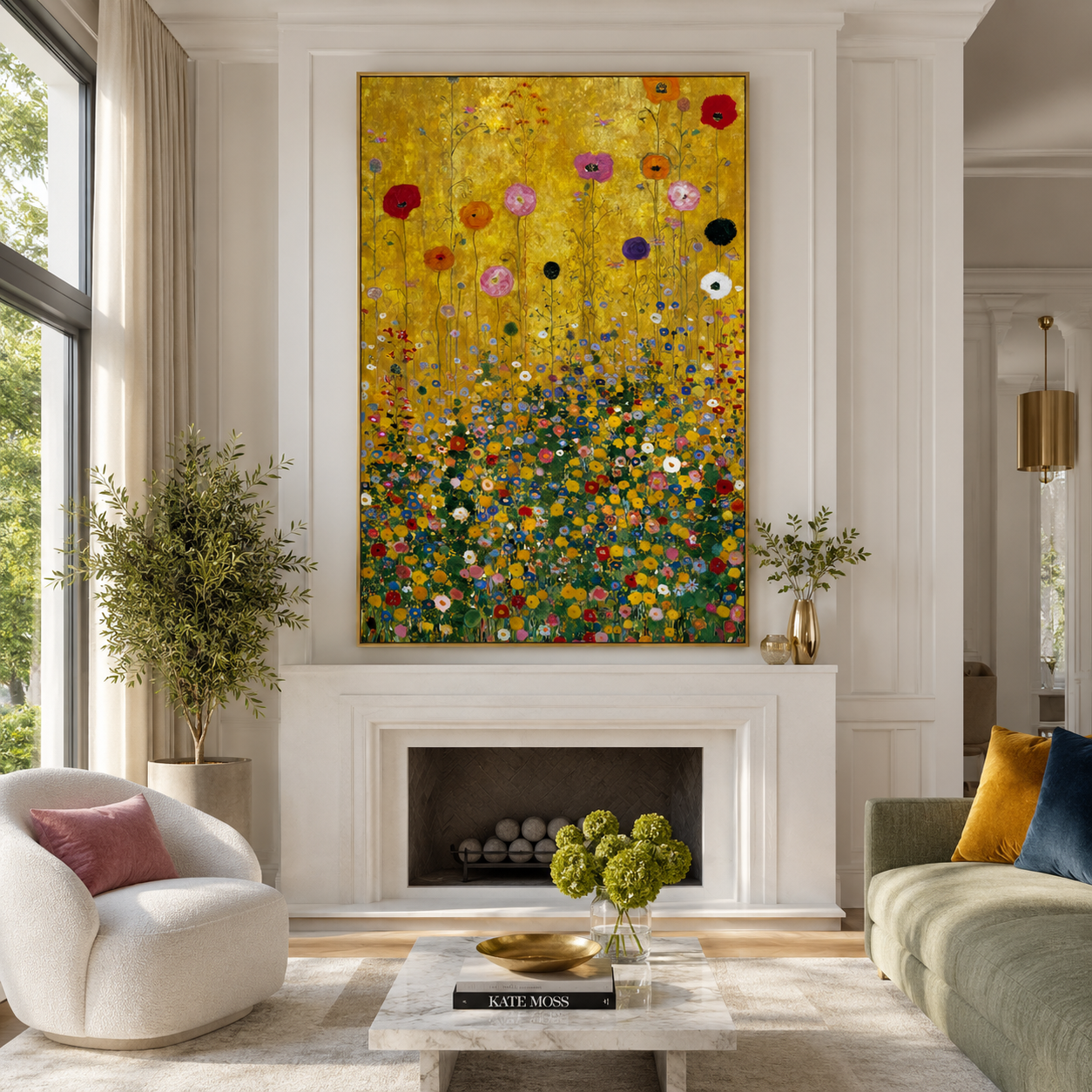 Sunlit Blossom Field – Hand-Painted Textured Floral Canvas Wall Art
