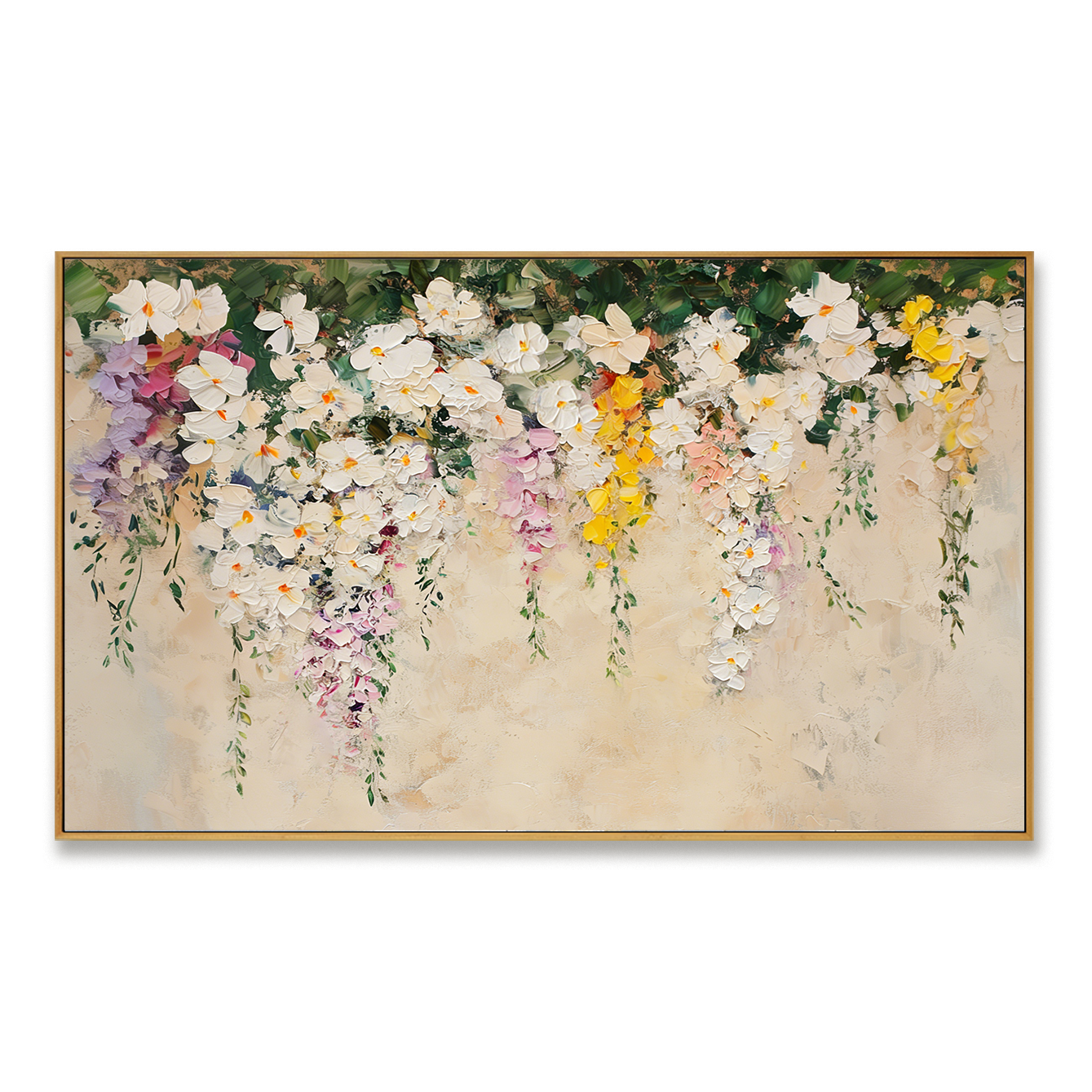 Ivory Blossom Cascade – Textured Floral Oil Painting