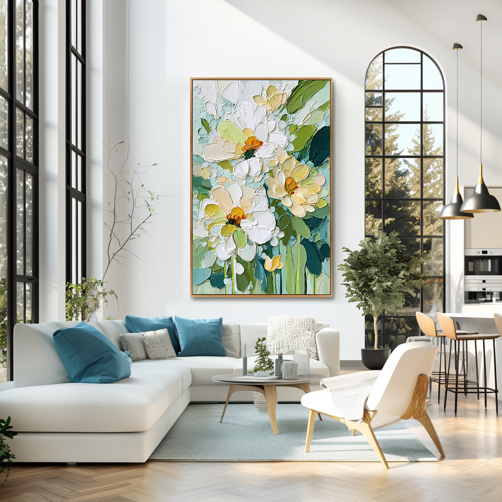 Morning Daisy Bloom – Textured Floral Oil Painting