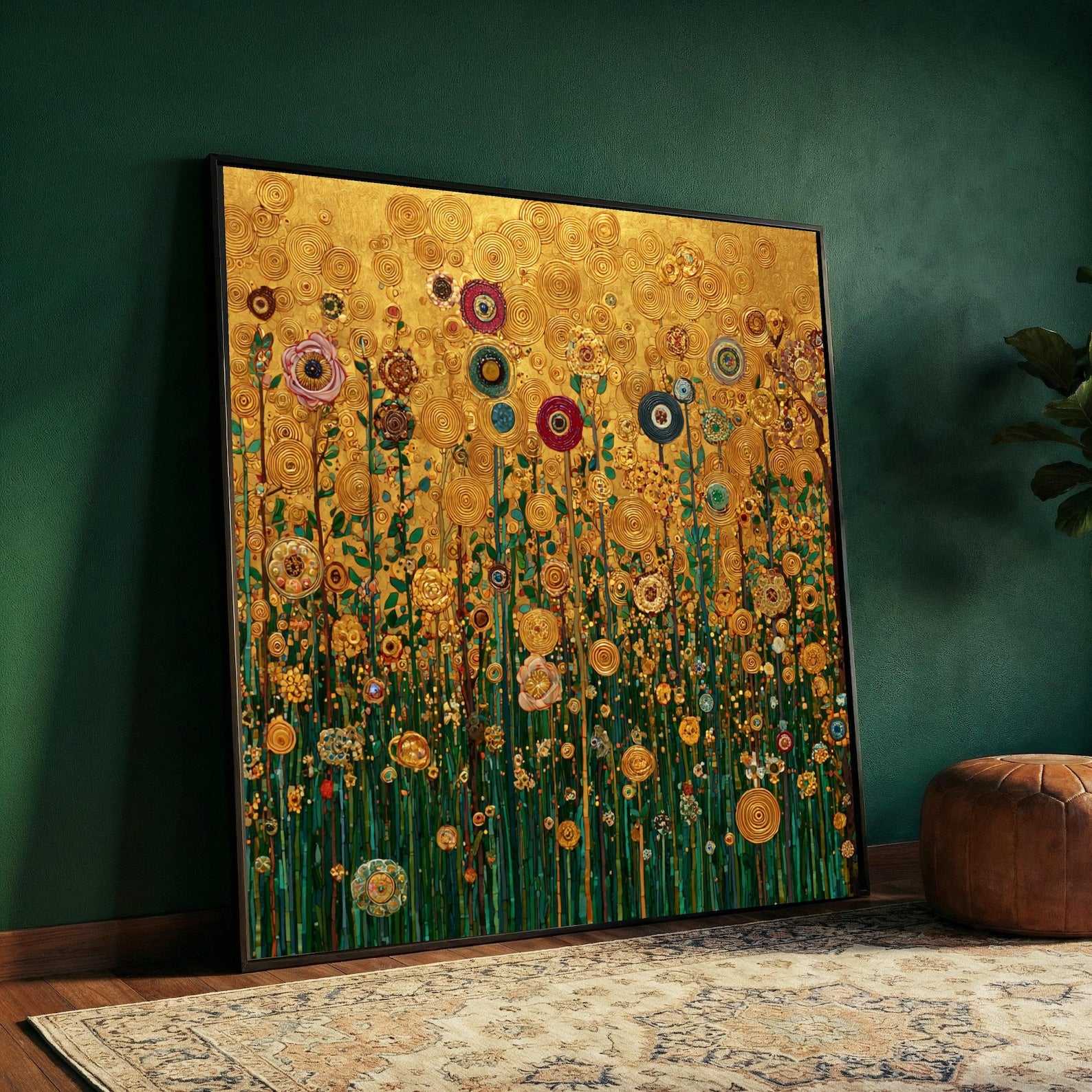 Sunlit Reverie – Hand-Painted 3D Textured Gold Floral Canvas
