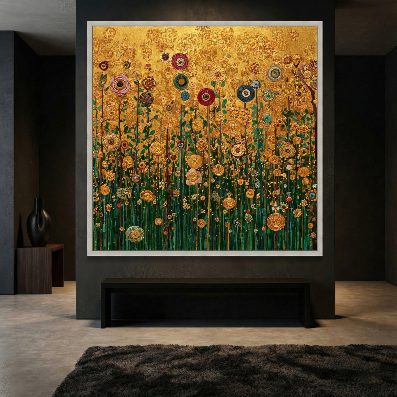 Sunlit Reverie – Hand-Painted 3D Textured Gold Floral Canvas