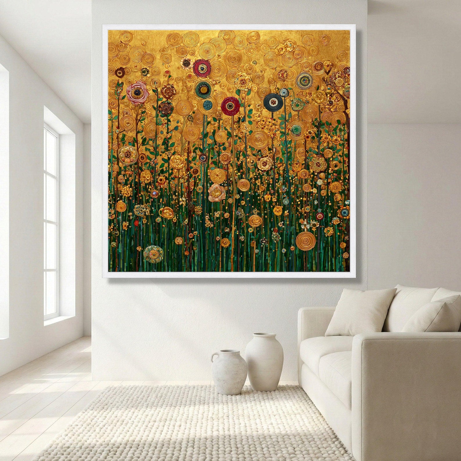 Sunlit Reverie – Hand-Painted 3D Textured Gold Floral Canvas