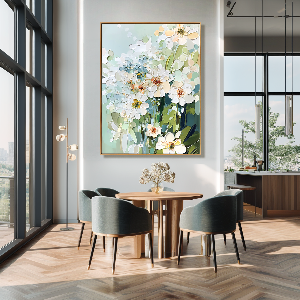 Celestial Petals – Textured Floral Oil Painting