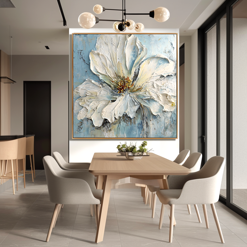 Quiet Petal Form – Hand-Painted Floral Wall Art with Rich Texture for Modern Home Decor