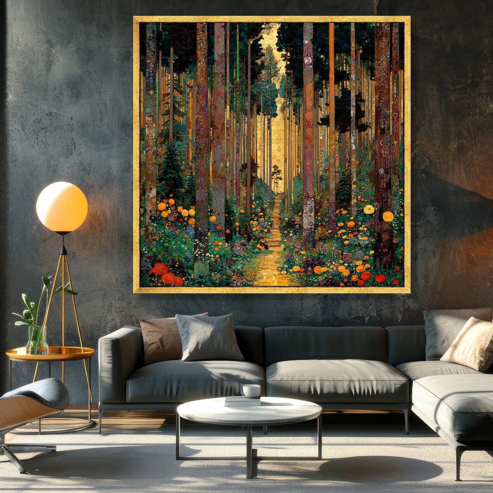 Whispering Grove – Hand-Painted 3D Textured Forest & Floral Canvas