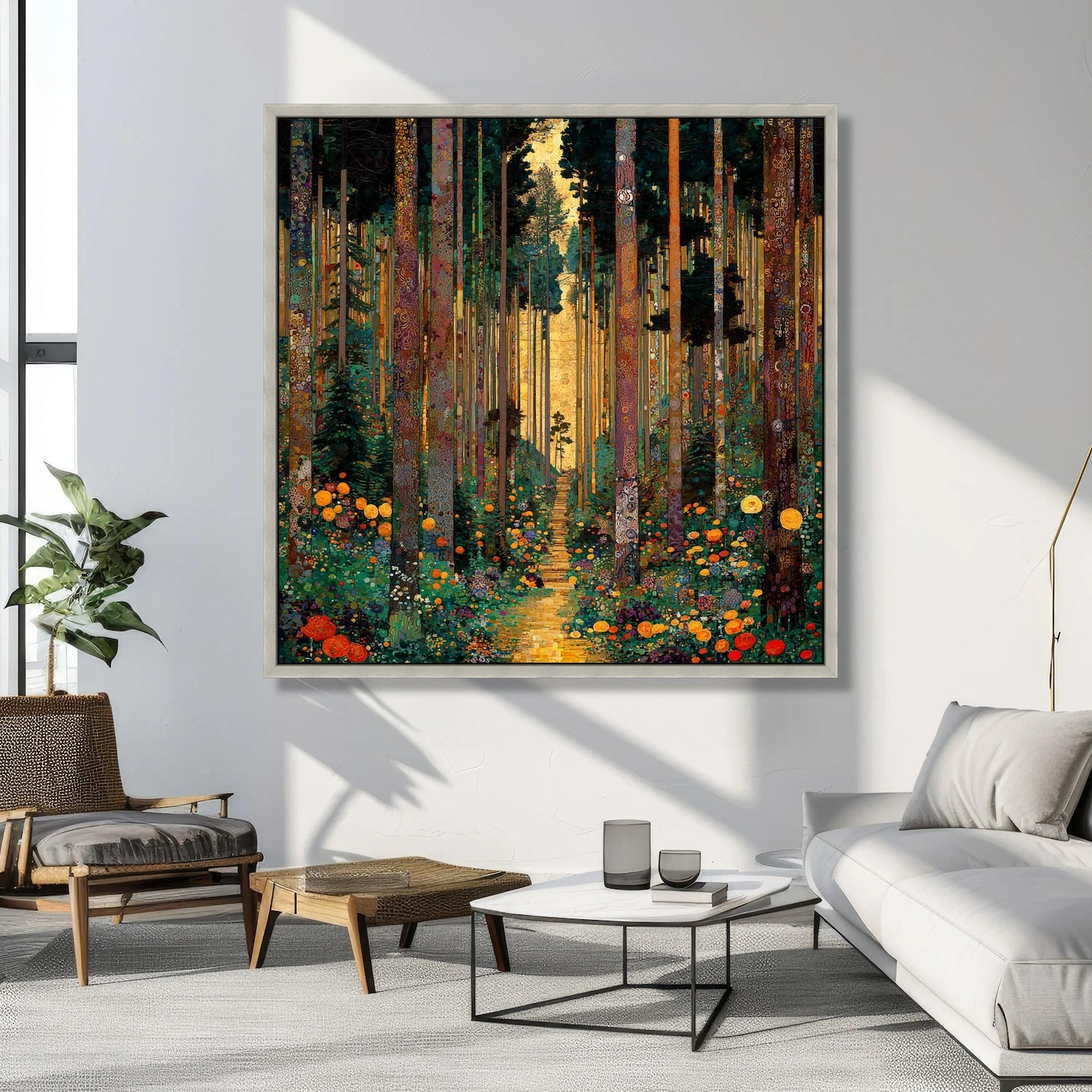 Whispering Grove – Hand-Painted 3D Textured Forest & Floral Canvas