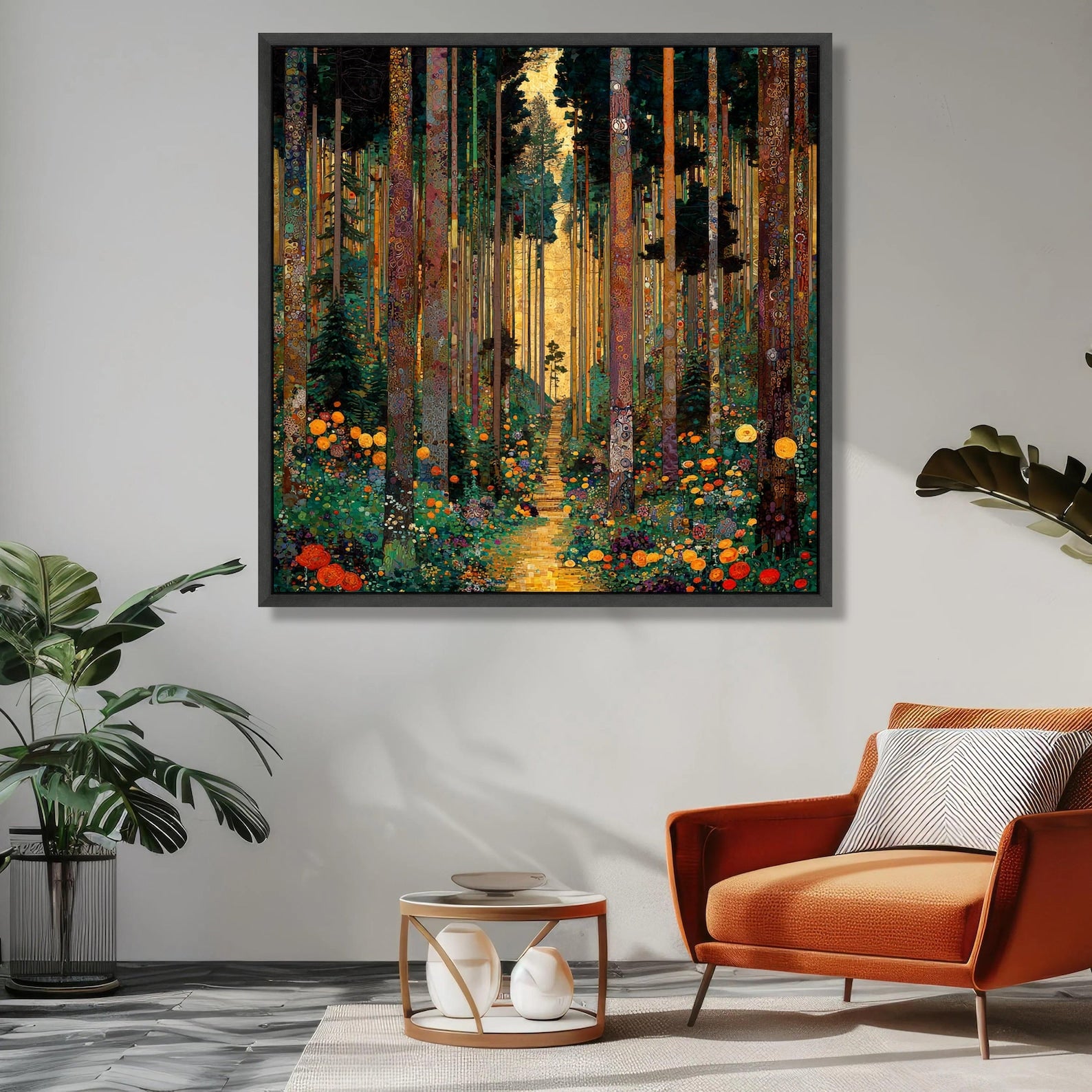Whispering Grove – Hand-Painted 3D Textured Forest & Floral Canvas