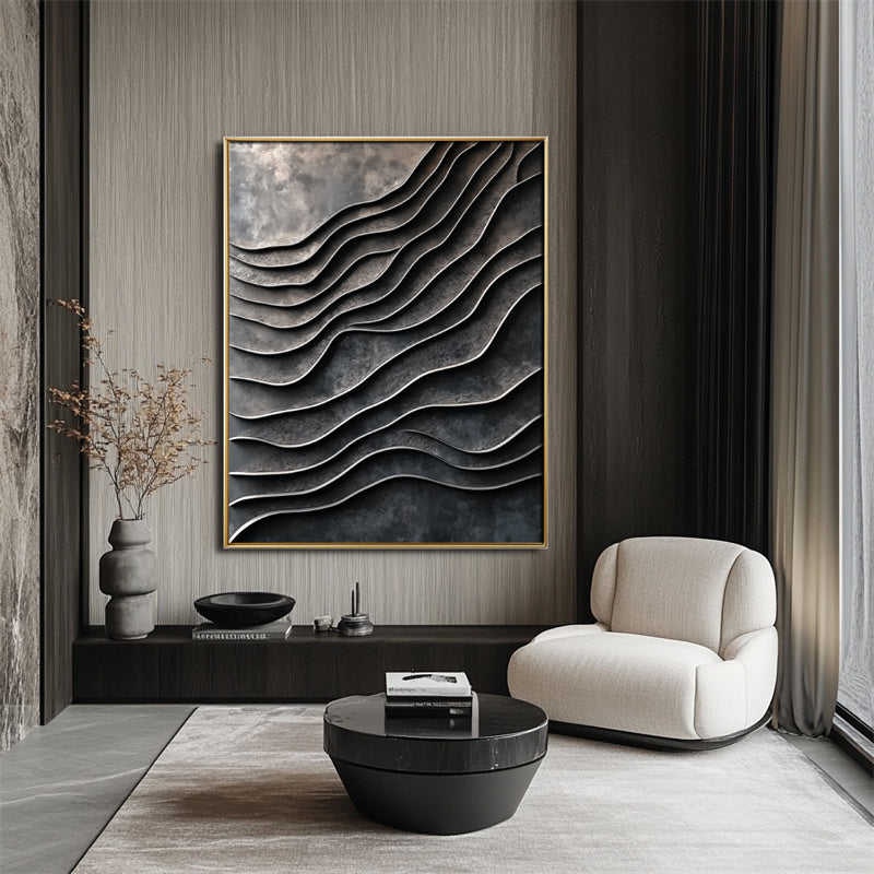 3D Metallic Wave Wall Art