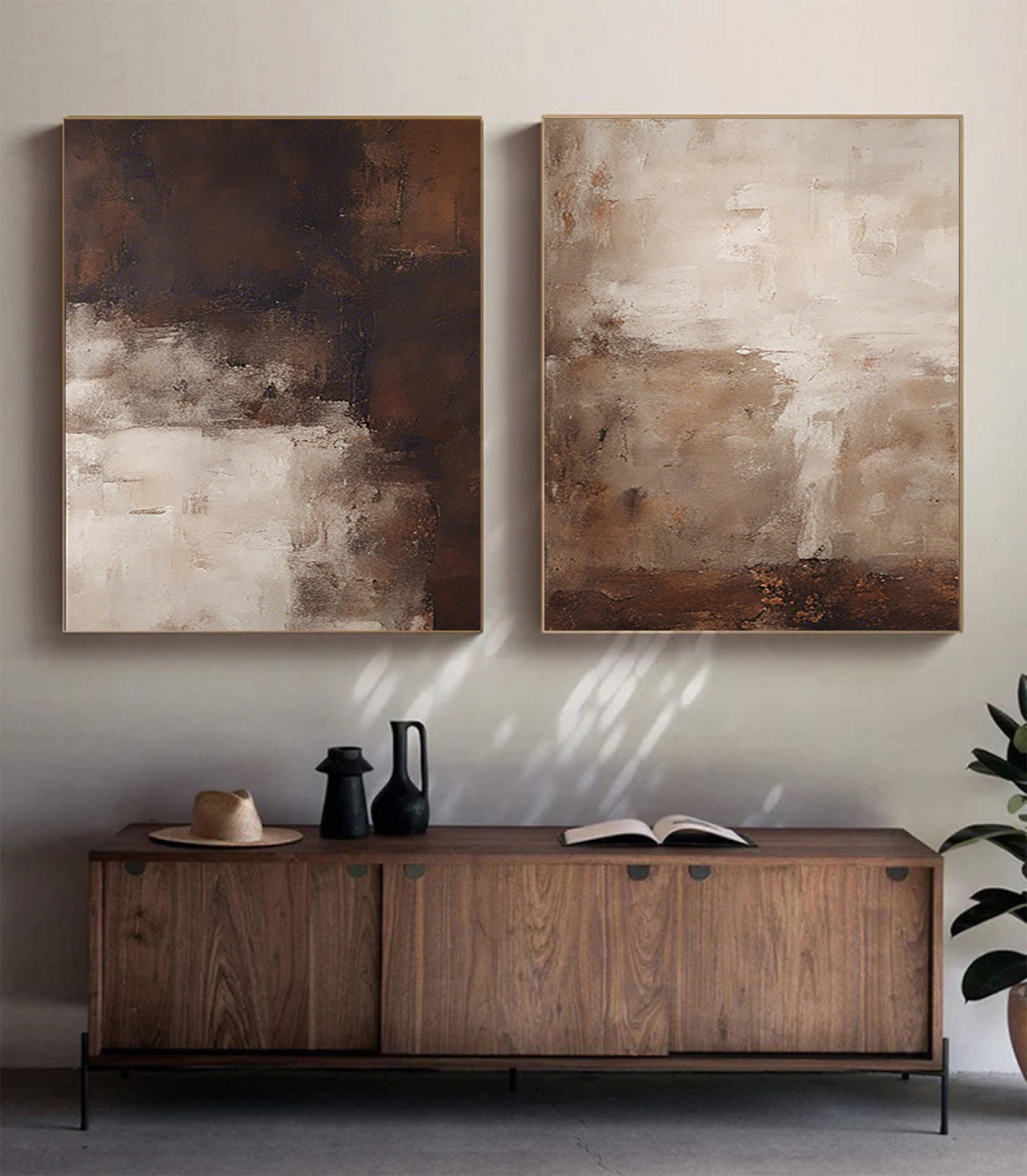 Beige & Brown Minimalist Painting Set Of 2 #BBS 003