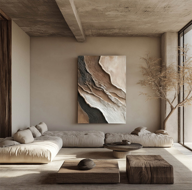 Wabi Sabi Textured Abstract Oil Painting for Modern Wall Decor