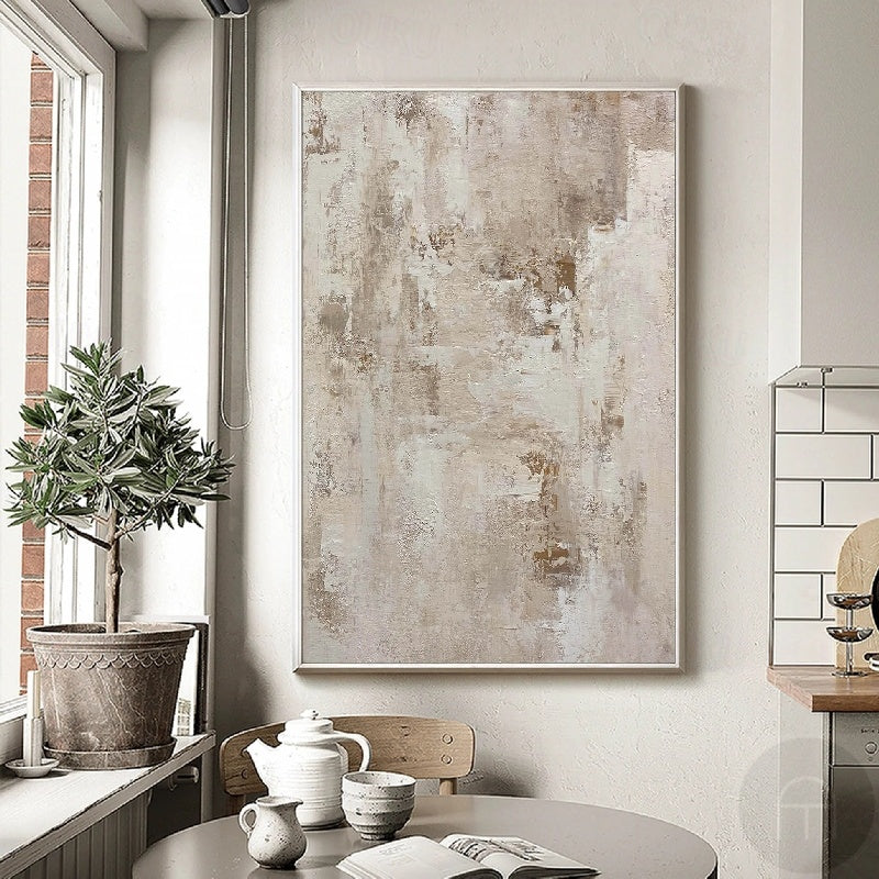 Earthy Serenity – Textured Abstract Neutral Tones Oil Painting, Modern Wall Art for Home Decoration