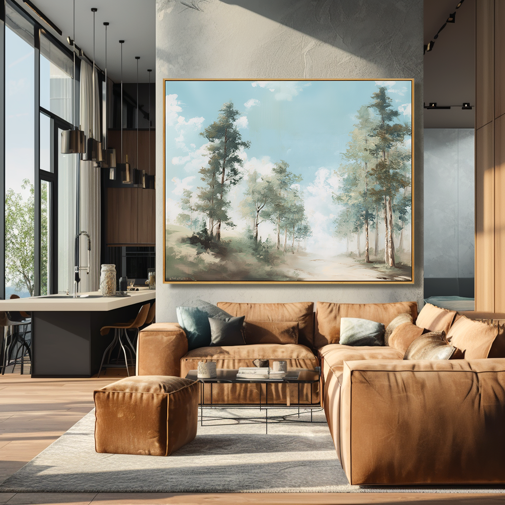 Open Woodland Path – Hand-Painted Landscape Wall Art with Soft Texture for Modern Home Decor