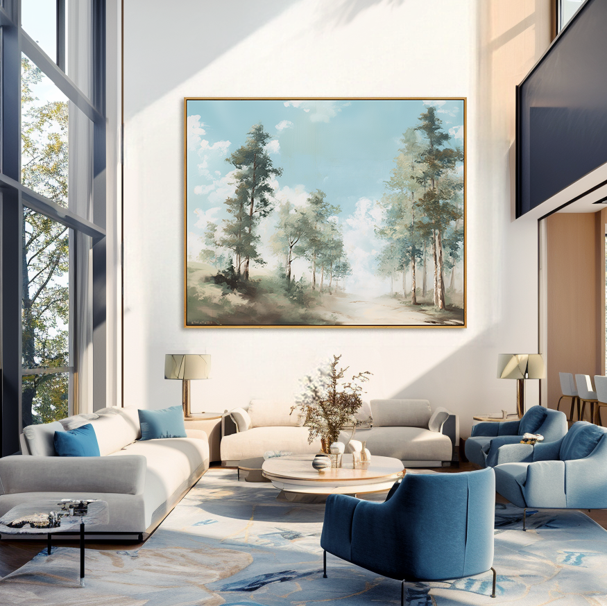 Open Woodland Path – Hand-Painted Landscape Wall Art with Soft Texture for Modern Home Decor