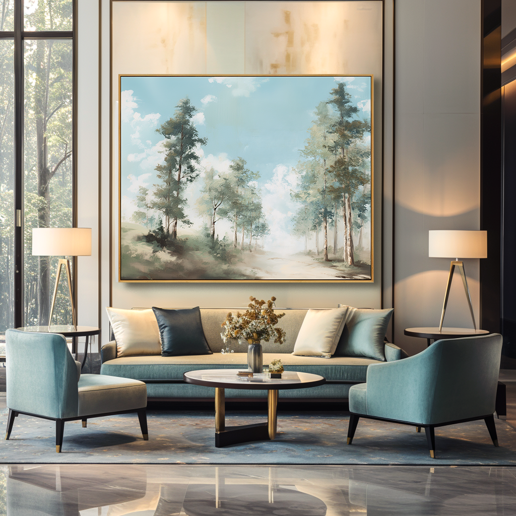 Open Woodland Path – Hand-Painted Landscape Wall Art with Soft Texture for Modern Home Decor