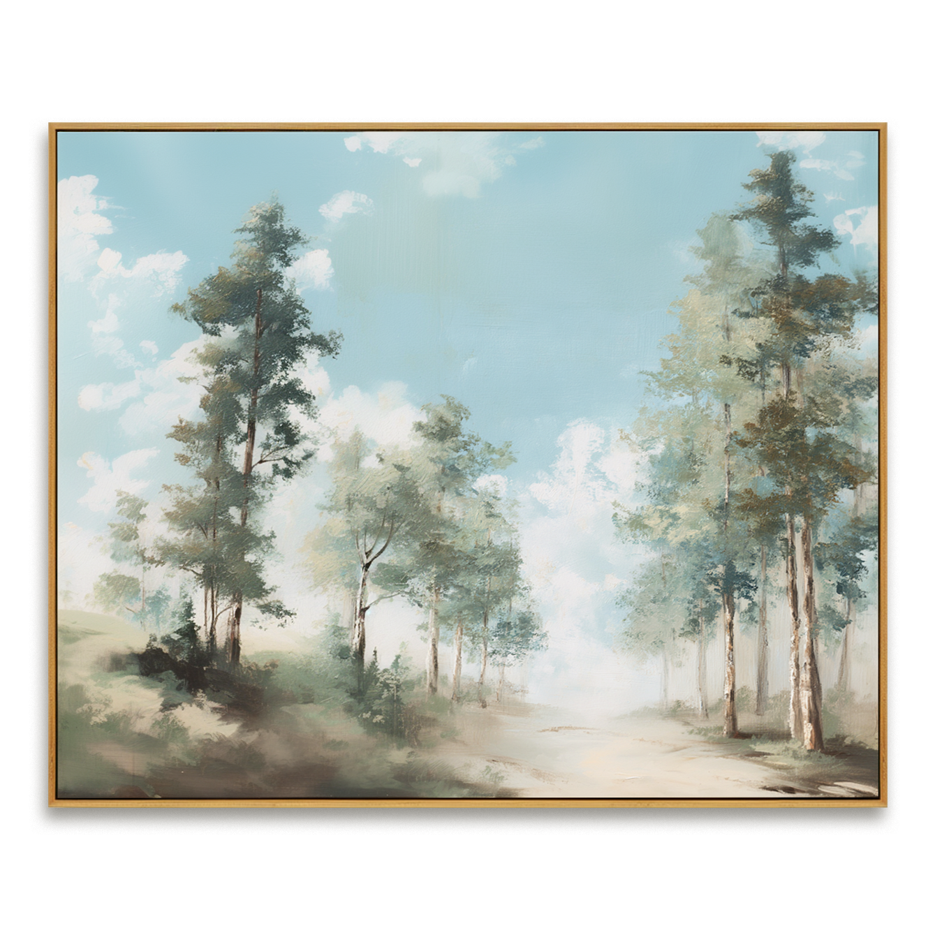 Open Woodland Path – Hand-Painted Landscape Wall Art with Soft Texture for Modern Home Decor